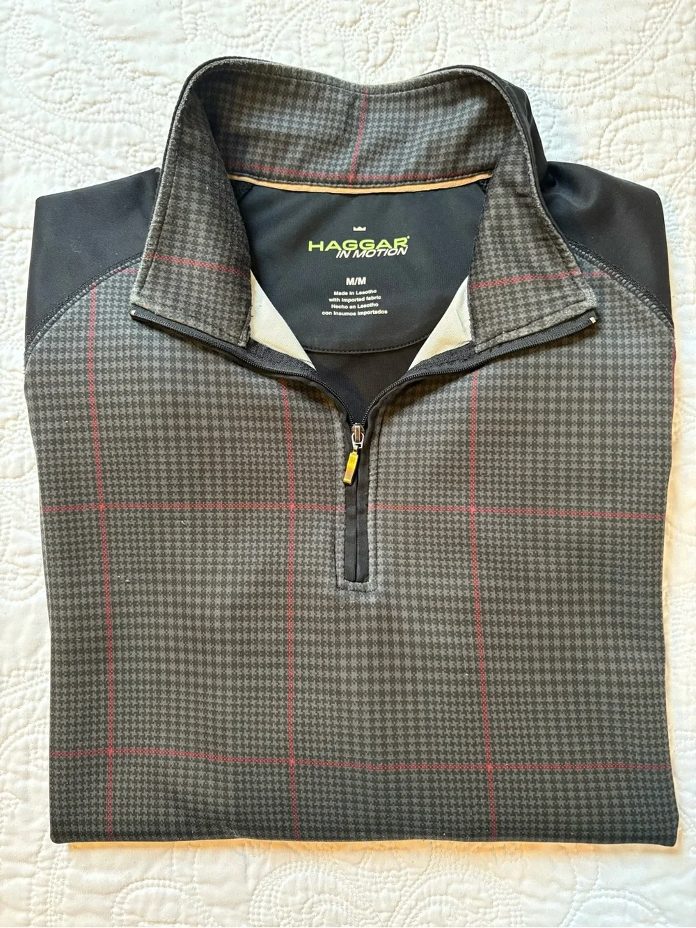 Haggar Plaid Quarter-Zip Shirt Jacket with Red Windowpane